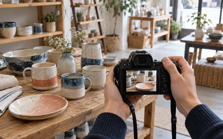 Prise de vue de céramiques artisanales dans une boutique