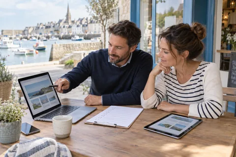 Deux professionnels vérifient une checklist de mise en ligne