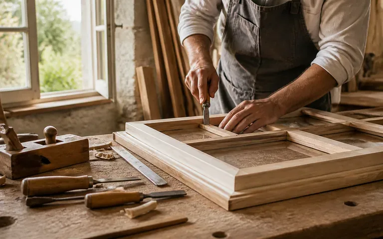 Illustration éditoriale : Artisan travaillant le bois dans son atelier